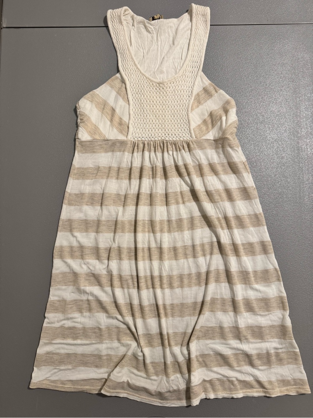 Ella Moss Tan White Sleeveless Striped Knit-Yoke Mini Dress Size L